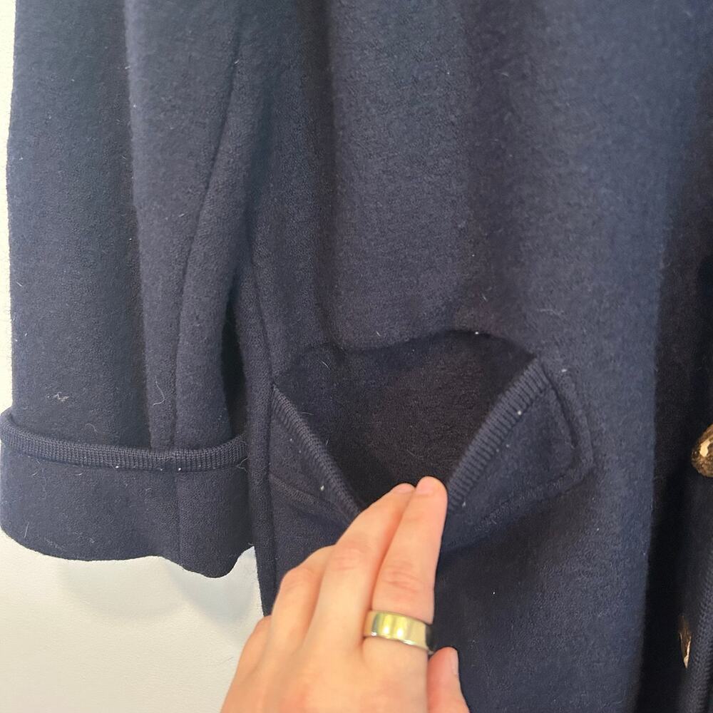Geiger Wool Button Up Vintage Trench Coat Navy Blue Size 36/4 - Picture 4 of 7